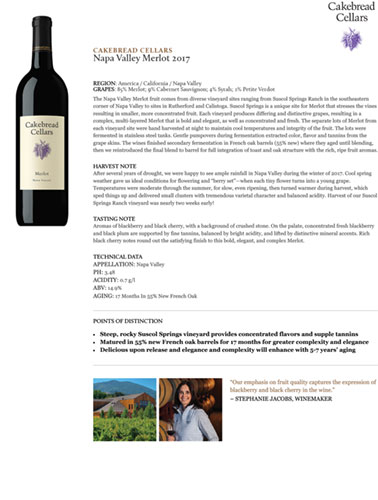 Napa Valley Merlot 2017 Fact Sheet