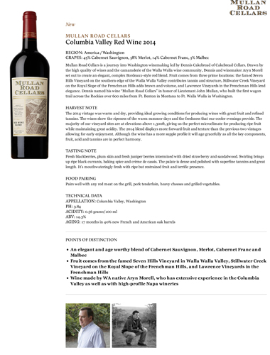 Columbia Valley Red Wine 2014 Fact Sheet