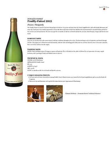 Pouilly-Fuissé 2015 Fact Sheet