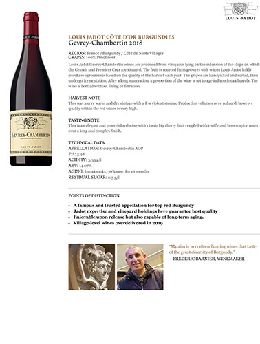 Gevrey-Chambertin 2018 Fact Sheet