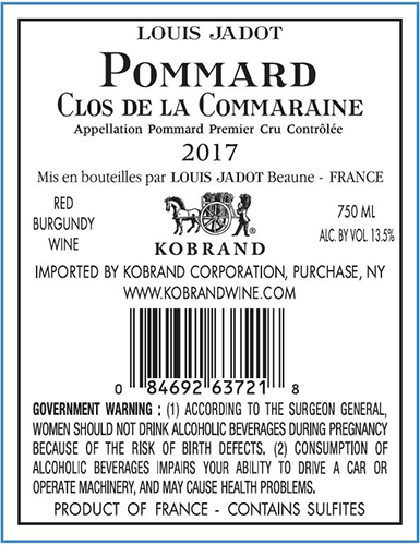 Pommard Clos de la Commaraine Premier Cru 2017 Back Label