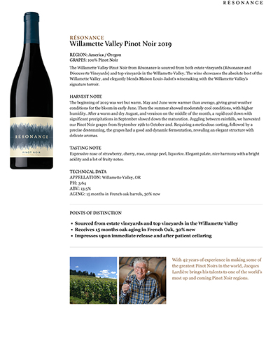 Willamette Valley Pinot Noir 2019 Fact Sheet