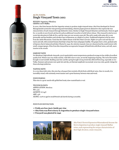 Single Vineyard Temis 2012 Fact Sheet
