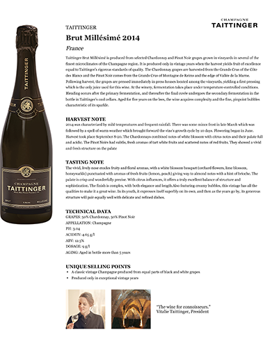 Brut Millésimé 2014 Fact Sheet