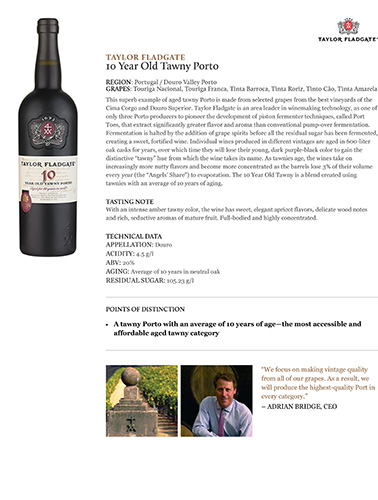 10 Year Old Tawny Porto Fact Sheet