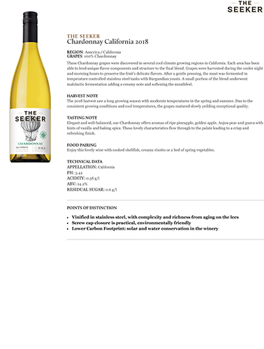 Chardonnay California 2018 Fact Sheet