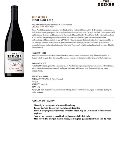 Pinot Noir 2019 Fact Sheet