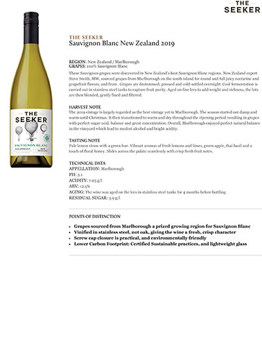 Sauvignon Blanc New Zealand 2019 Fact Sheet