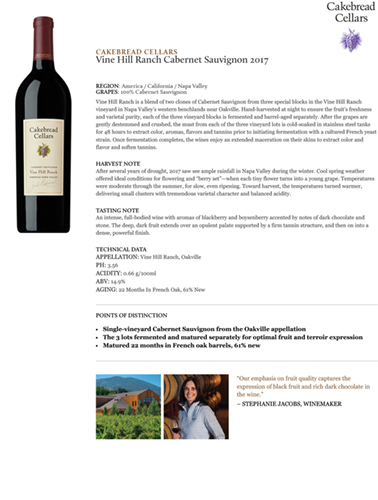 Vine Hill Ranch Cabernet Sauvignon 2017 Fact Sheet