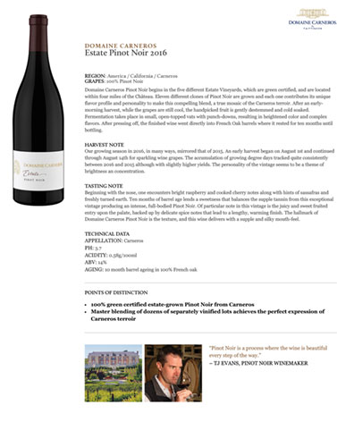 Estate Pinot Noir 2016 Fact Sheet