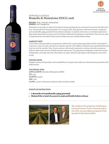 Brunello di Montalcino DOCG 2016 Fact Sheet