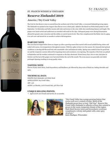 Reserve Zinfandel 2019 Fact Sheet