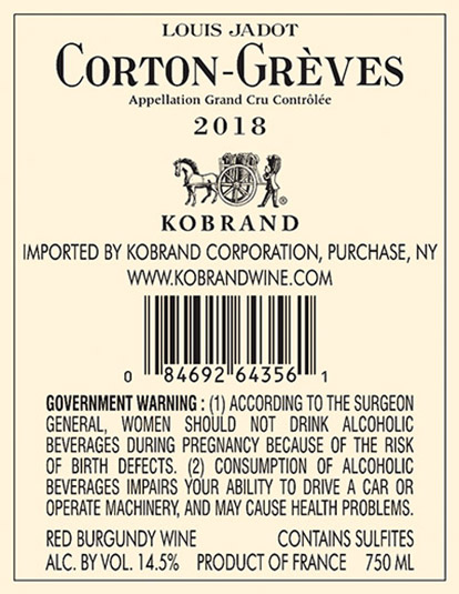 Corton-Grèves Grand Cru 2018 Back Label