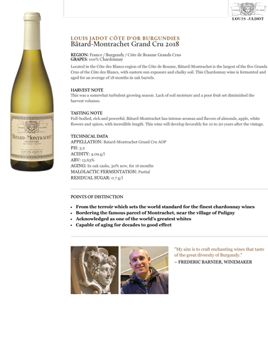 Bâtard-Montrachet Grand Cru 2018 Fact Sheet