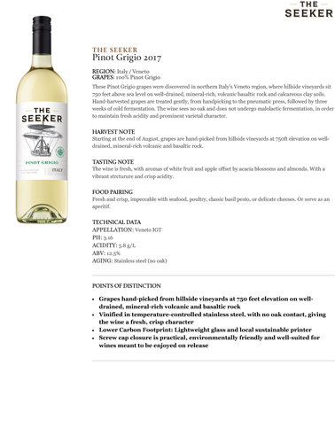 Pinot Grigio 2017 Fact Sheet