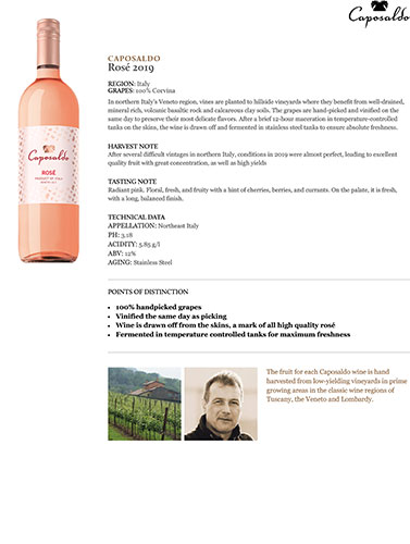 Caposaldo Rosé 2019 Fact Sheet