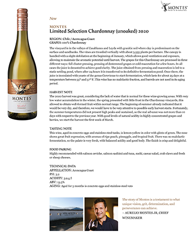 Limited Selection Chardonnay (unoaked) 2020 Fact Sheet