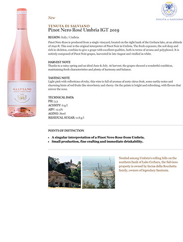 Pinot Nero Rose Umbria IGT 2019 Fact Sheet