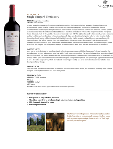 Single Vineyard Temis 2015 Fact Sheet