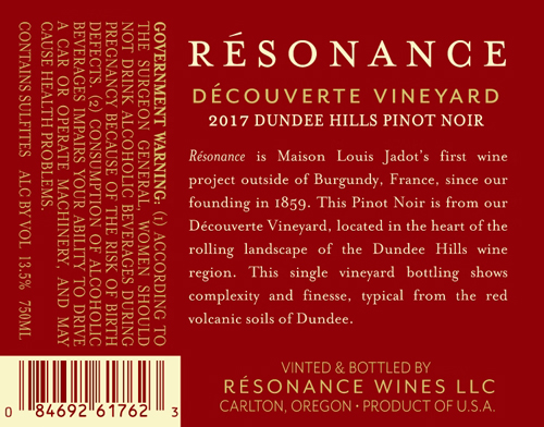 Découverte Vineyard Pinot Noir 2017 Back Label