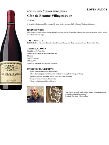 Côte de Beaune-Villages 2019 Fact Sheet