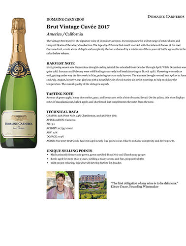 Brut Vintage Cuvée 2017 Fact Sheet