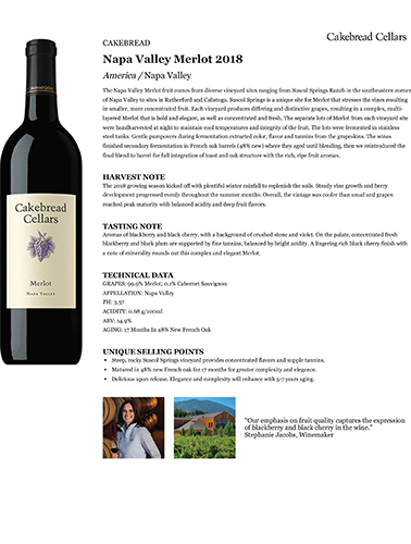 Napa Valley Merlot 2018 Fact Sheet