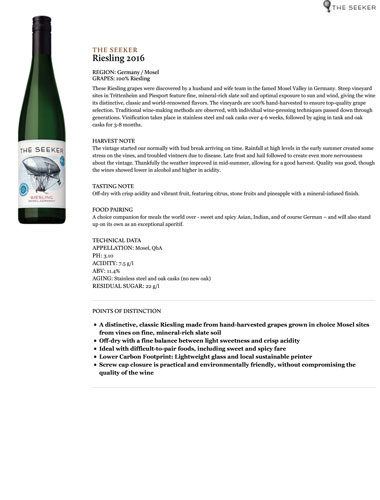 Riesling 2016 Fact Sheet