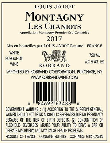 Montagny Les Chaniots 2017 Back Label