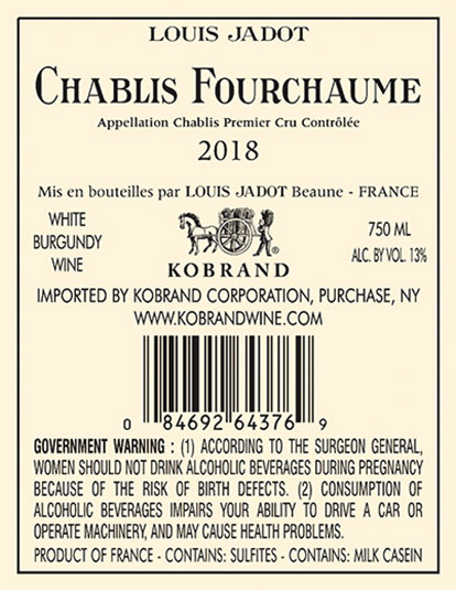 Chablis Fourchaume Premier Cru 2018 Back Label