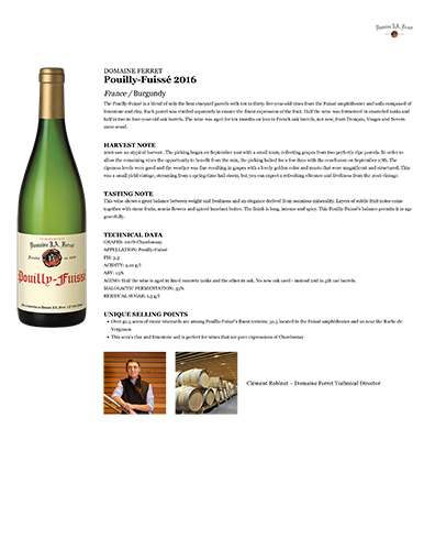 Pouilly-Fuissé 2016 Fact Sheet