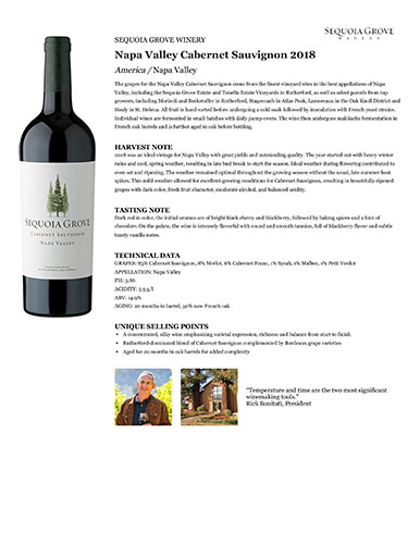 Napa Valley Cabernet Sauvignon 2018 Fact Sheet