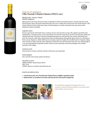 Villa Nozzole Chianti Classico DOCG 2017 Fact Sheet