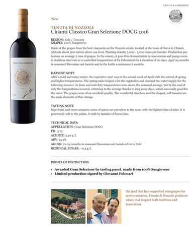 Chianti Classico Gran Selezione DOCG 2016 Fact Sheet