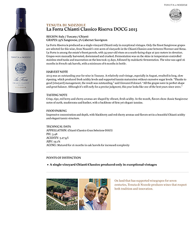 La Forra Chianti Classico Riserva DOCG 2013 Fact Sheet