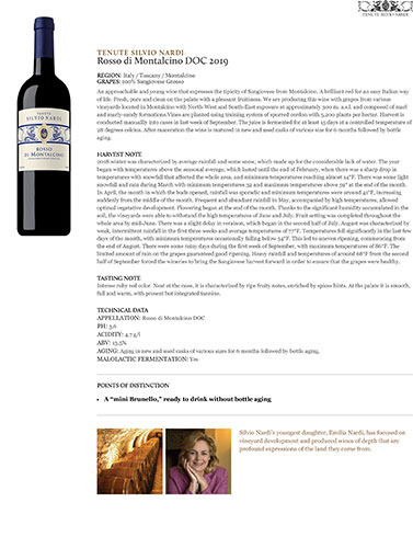 Rosso di Montalcino DOC 2019 Fact Sheet