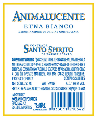 Contrada Santo Spirito Animalucente Etna DOC 2015 Back Label