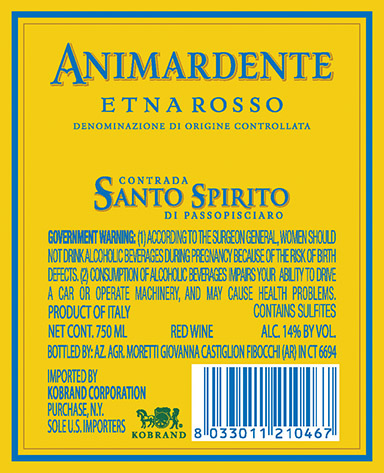 Contrada Santo Spirito Animardente Etna DOC 2014 Back Label