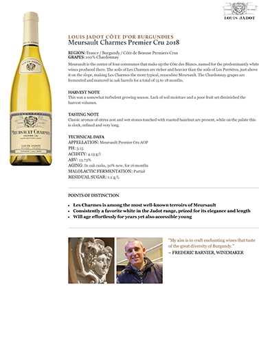 Meursault Charmes Premier Cru 2018 Fact Sheet