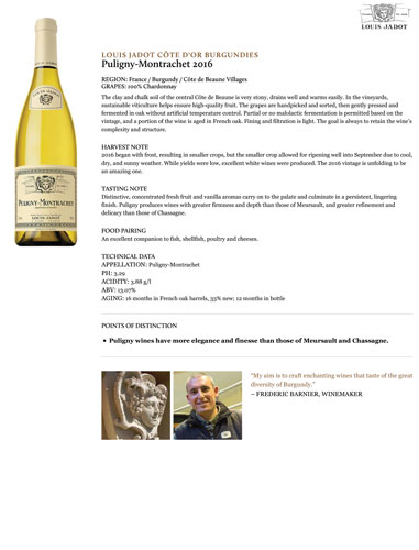 Puligny-Montrachet 2016 Fact Sheet