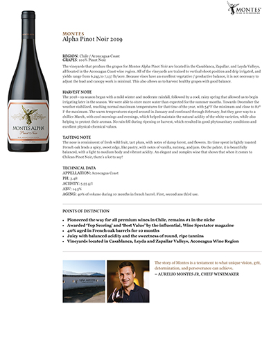 Alpha Pinot Noir 2019 Fact Sheet