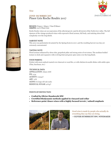 Pinot Gris Roche Roulée 2017 Fact Sheet