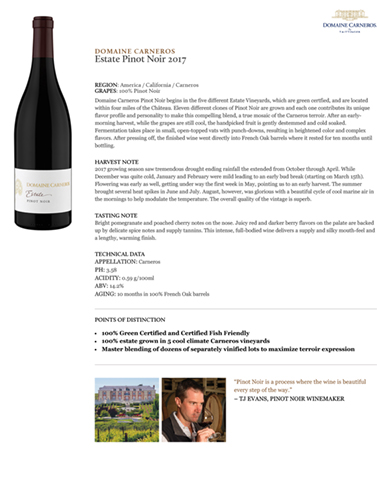 Estate Pinot Noir 2017 Fact Sheet