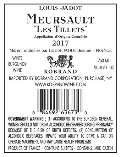 Meursault Les Tillets 2017 Back Label