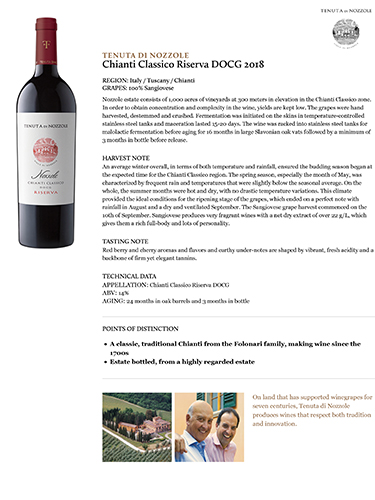 Chianti Classico Riserva DOCG 2018 Fact Sheet