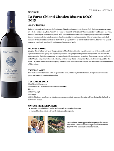 La Forra Chianti Classico Riserva DOCG 2015 Fact Sheet