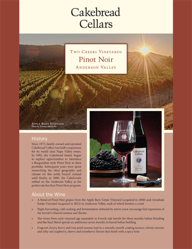 Two Creeks Vineyards Pinot Noir Sell Sheet