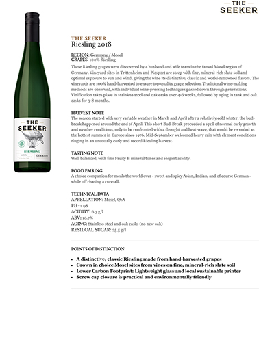 Riesling 2018 Fact Sheet