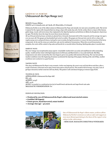 Châteauneuf-du-Pape Rouge 2017 Fact Sheet