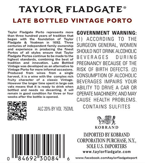 Late Bottled Vintage Porto Back Label